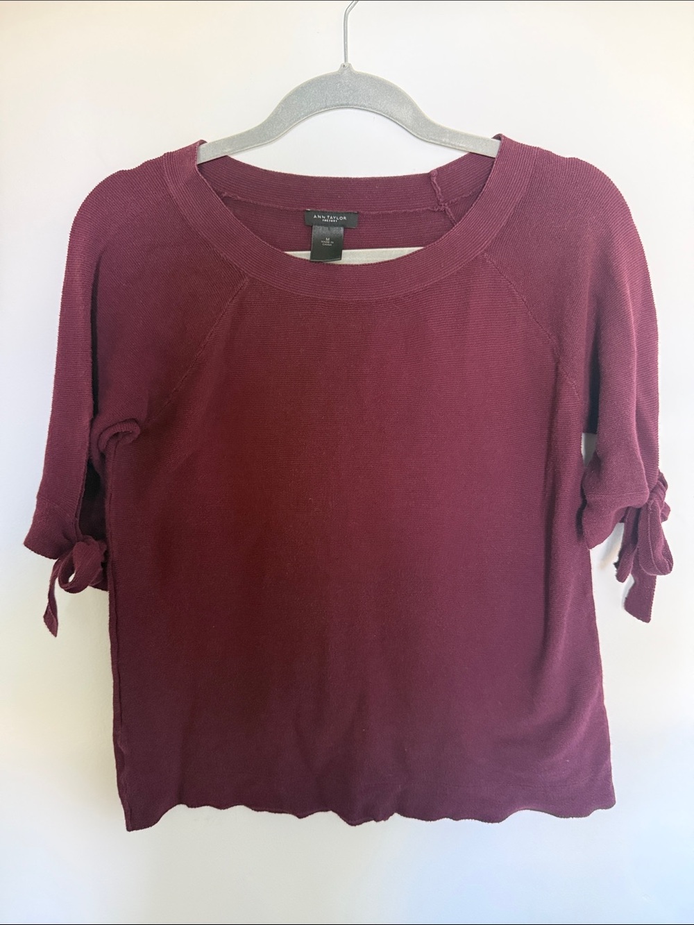 Ann Taylor Wine Tie-Sleeve Sweater Top